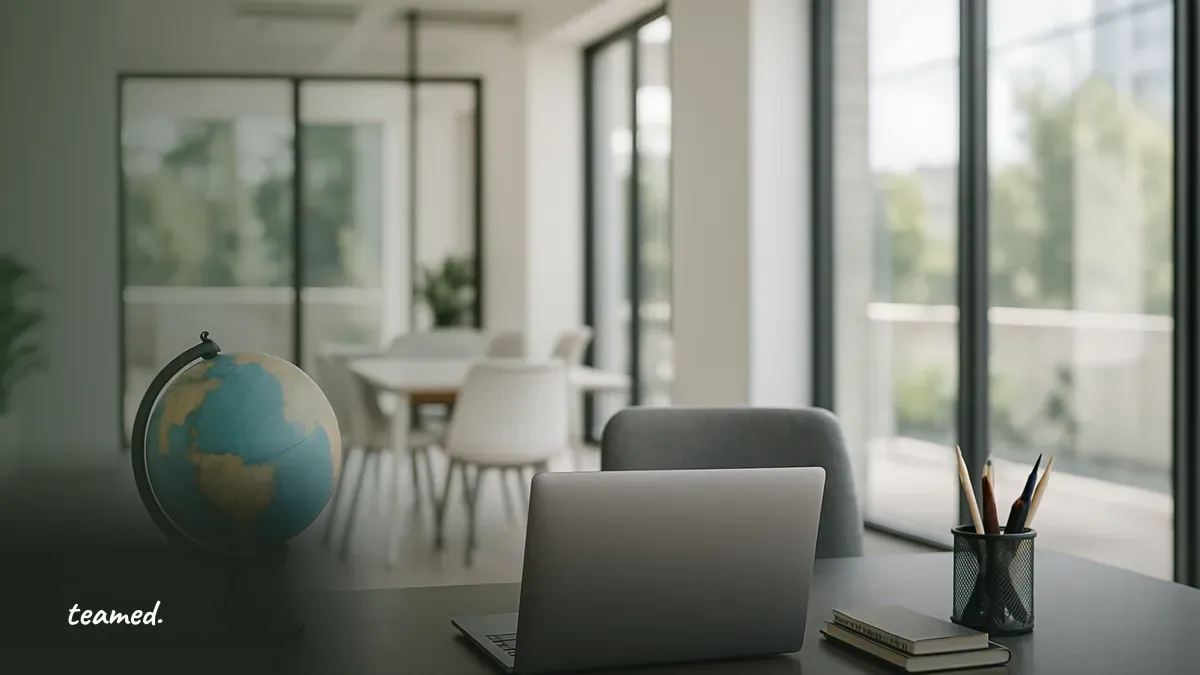 A bright modern office scene symbolizing the future of work and AI integration.