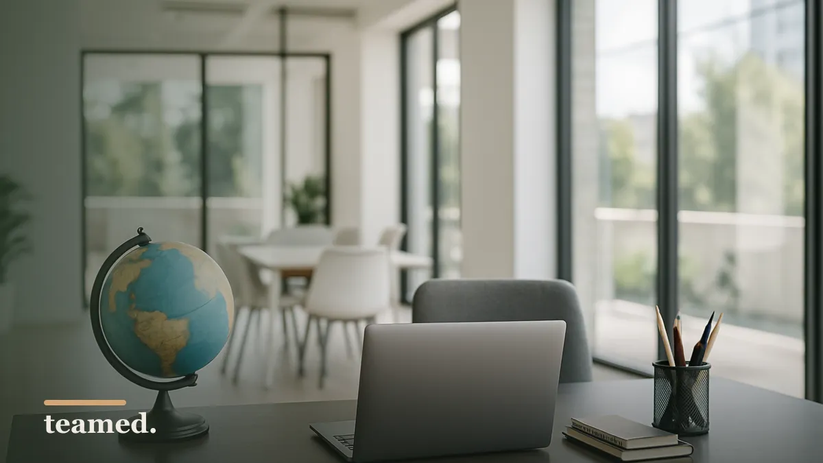 A bright modern office scene symbolizing the future of work and AI integration.