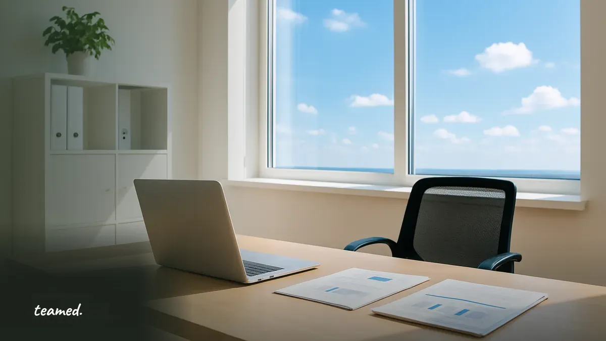 A modern office desk with a closed laptop and organized documents, symbolizing best practices in HR data compliance.
