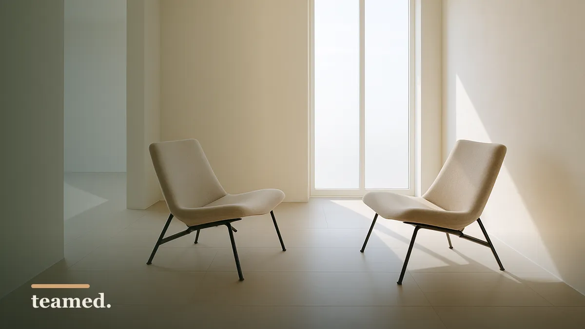 Two empty chairs facing each other by a window, set up for a frank conversation.