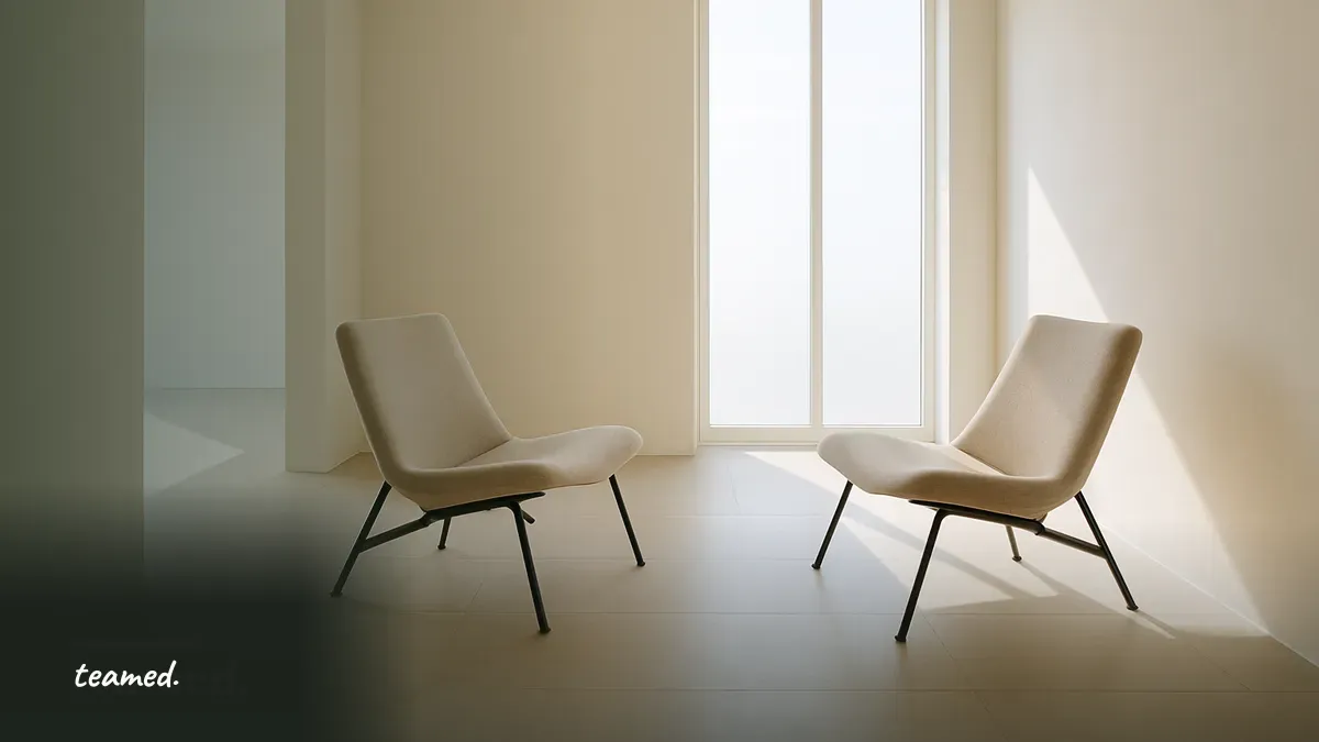 Two empty chairs facing each other by a window, set up for a frank conversation.