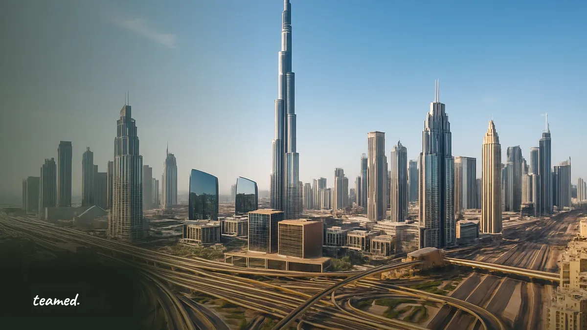 A bright view of the Burj Khalifa and Dubai skyline, symbolizing global employment opportunities in the UAE.