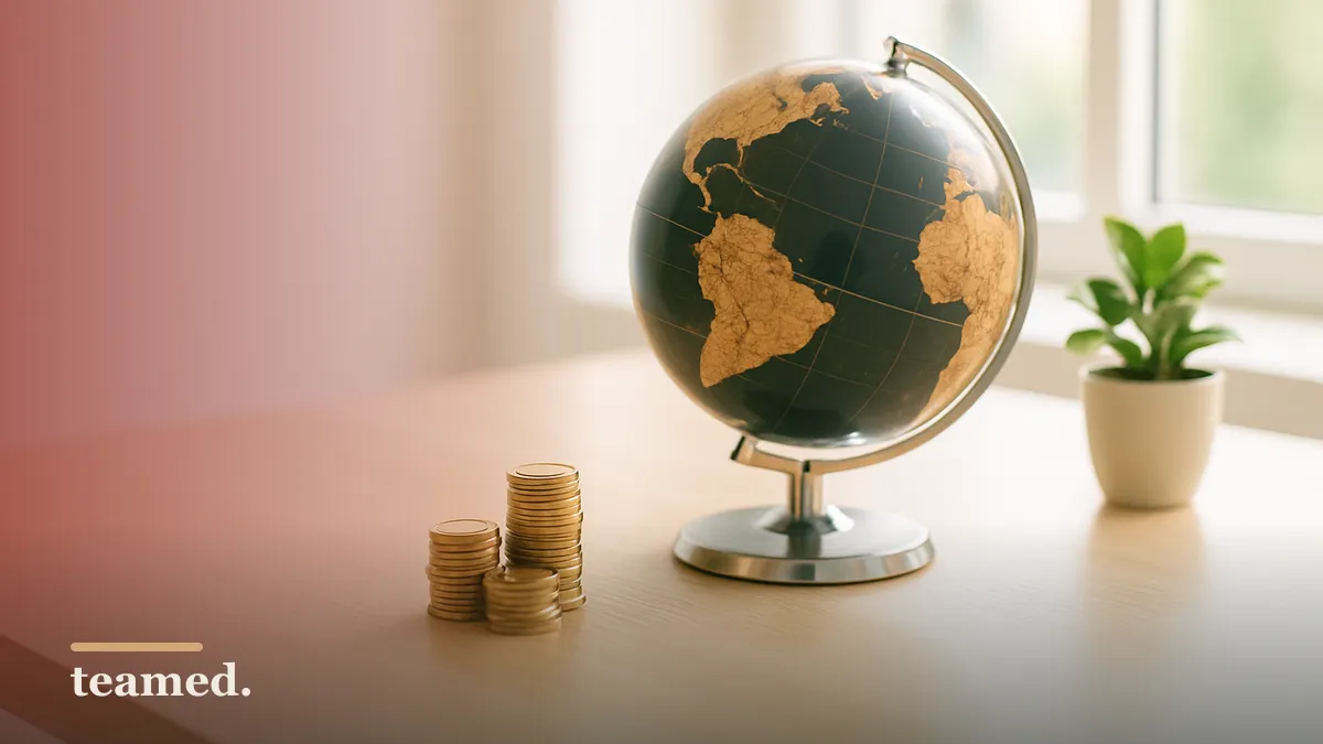 A clean office scene with a globe and organized desk, symbolizing global payroll solutions.