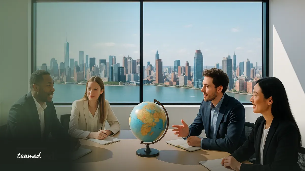 A professional meeting scene that represents collaboration in multi-state hiring strategies.