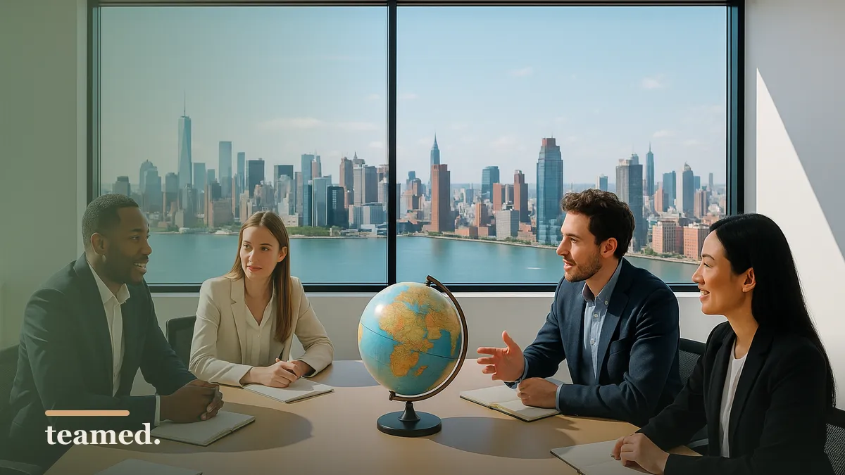 A professional meeting scene that represents collaboration in multi-state hiring strategies.