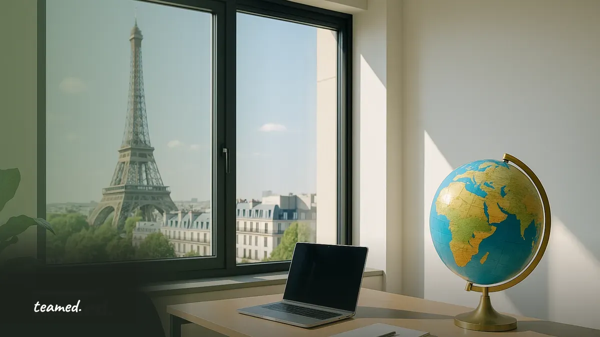 A clean office scene illustrating the concept of global hiring, relevant to employment in France and Latvia.