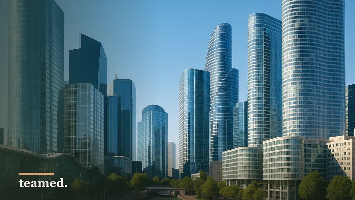 The Paris La Defense skyline in daylight, evoking compliance costs across countries.