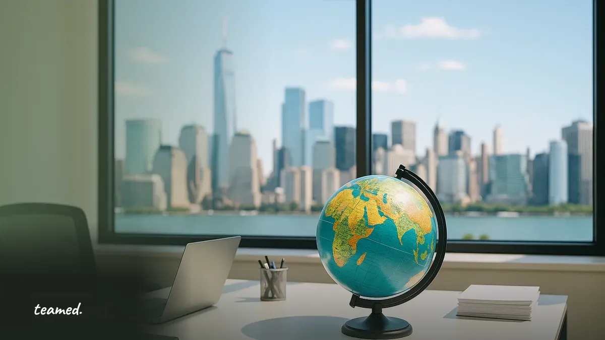 A clean office scene representing global compliance, highlighting the importance of understanding contractor regulations.