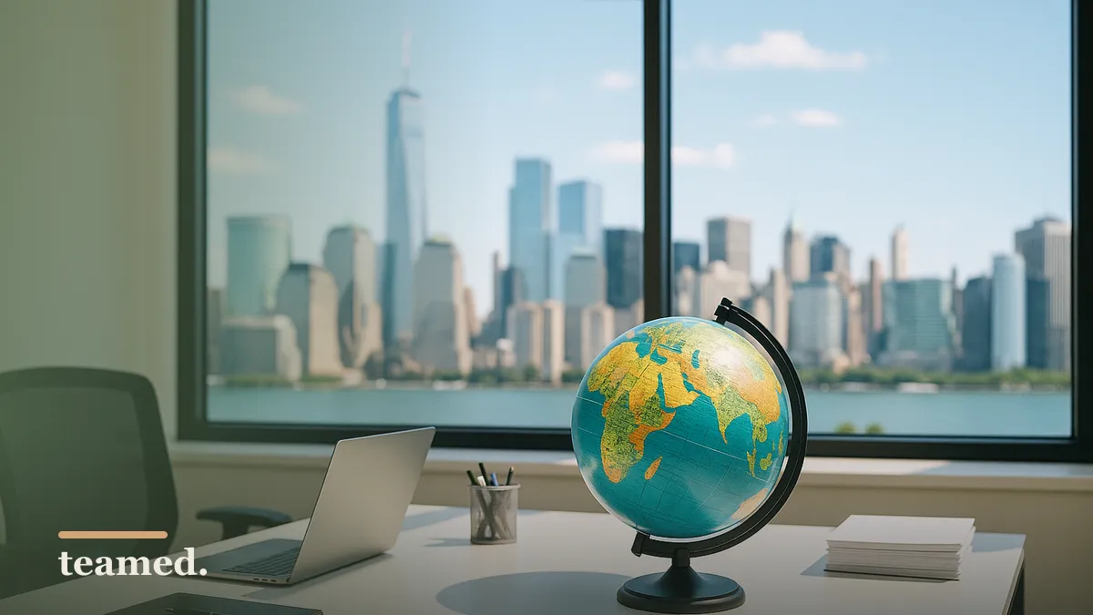 A clean office scene representing global compliance, highlighting the importance of understanding contractor regulations.