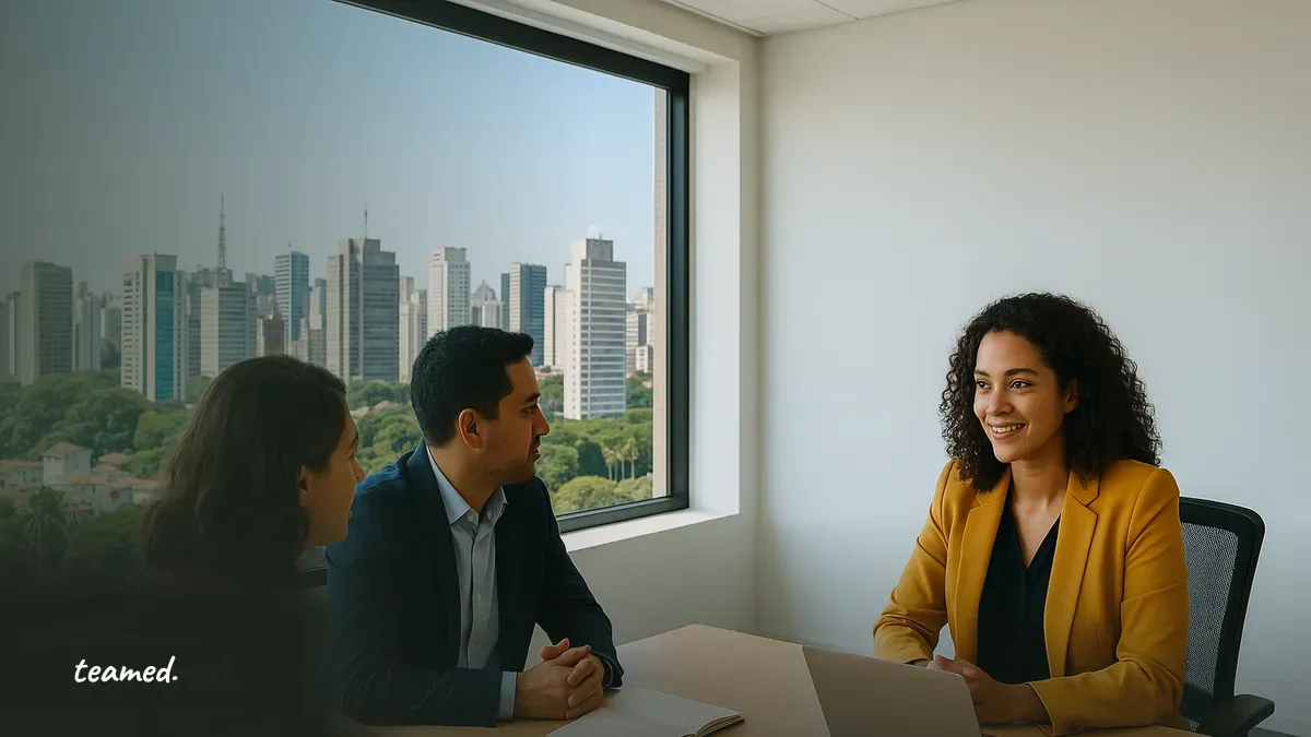 A dynamic office scene representing collaboration and compliance in Brazil's evolving mid-market landscape.