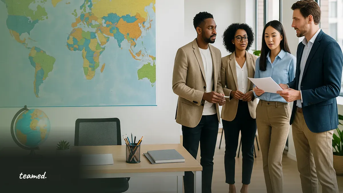 A diverse team collaborates in a modern office, emphasizing the importance of effective contingent worker management in a global context.