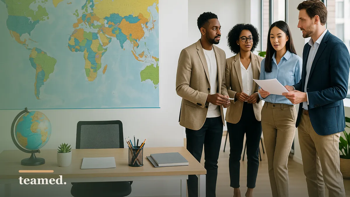 A diverse team collaborates in a modern office, emphasizing the importance of effective contingent worker management in a global context.