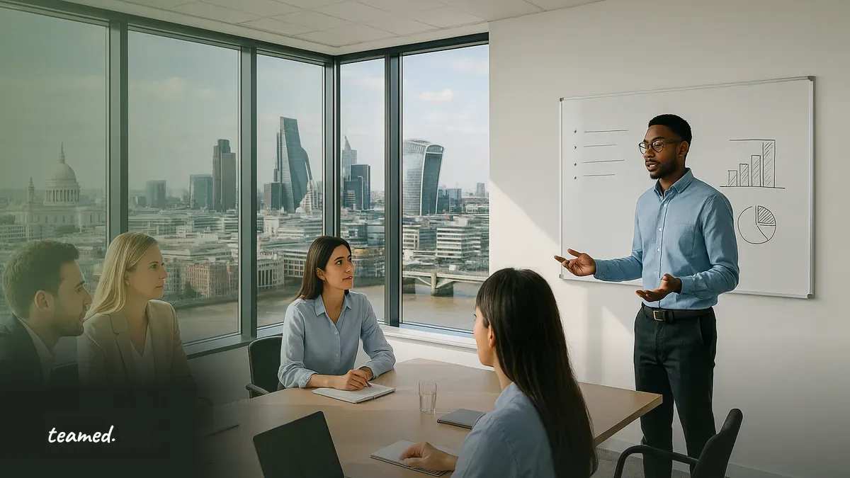 A collaborative office environment in London, reflecting the dynamic nature of performance models in UK firms.