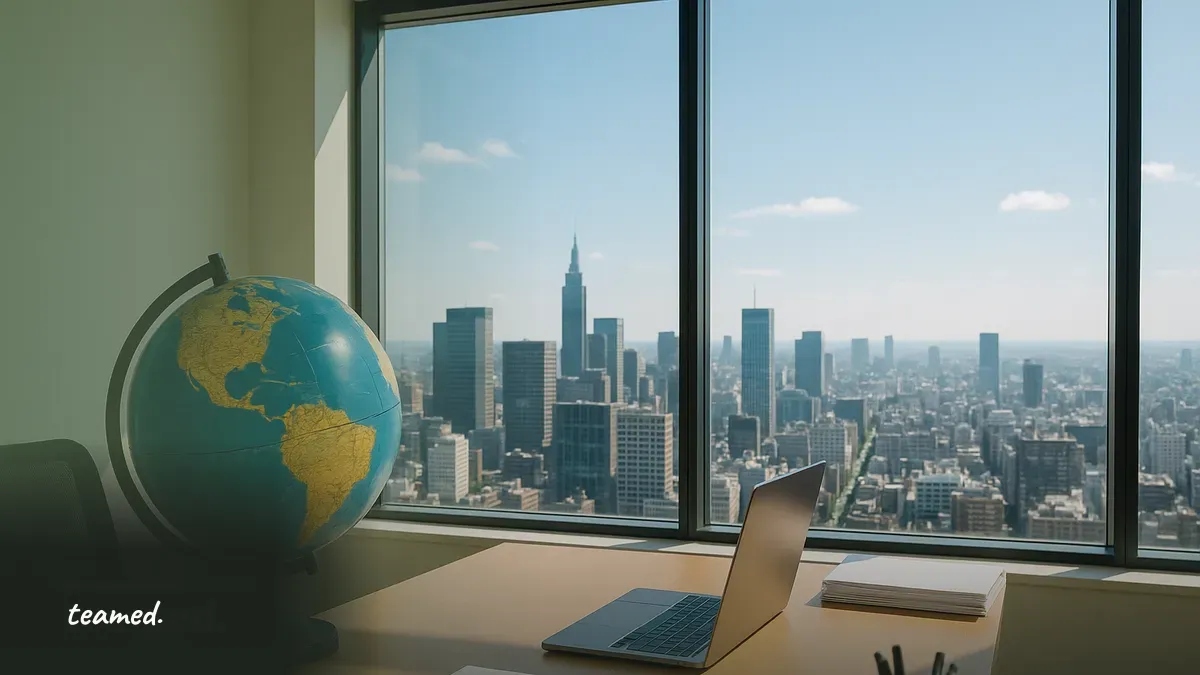 A welcoming office scene that reflects a global perspective, perfect for discussing international employee onboarding.