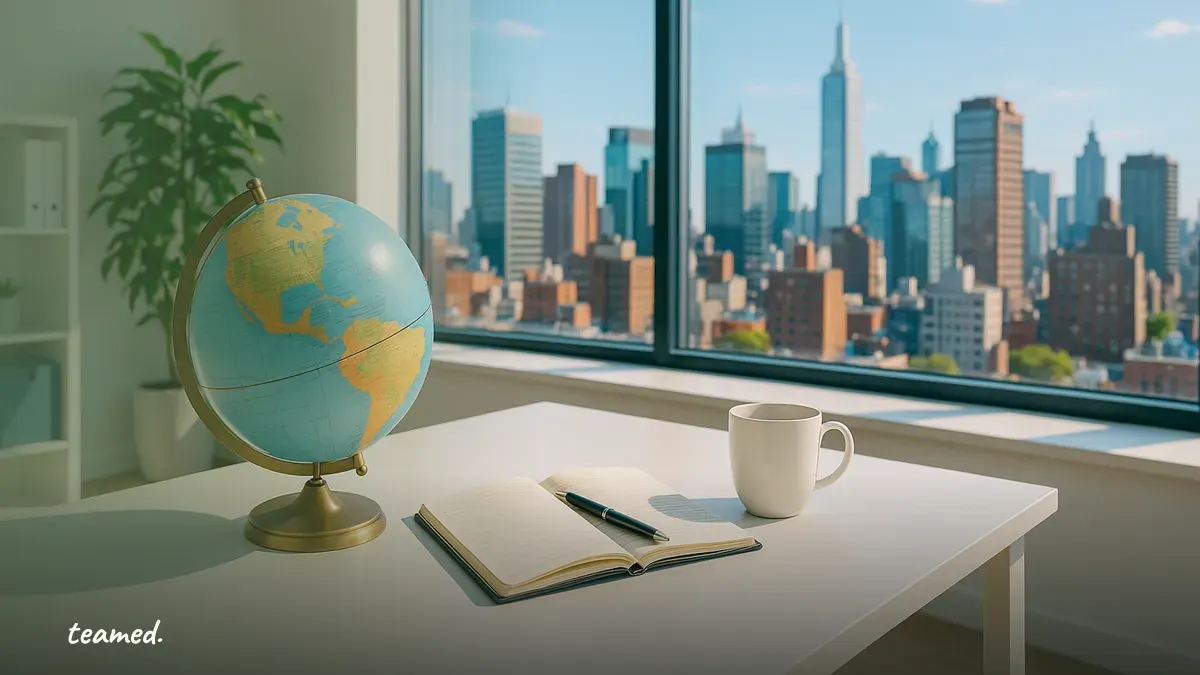 A modern office scene representing global collaboration, highlighting the benefits of EOR for independent contractors.