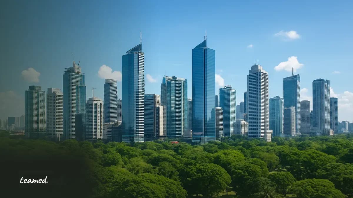 A panoramic view of Manila's skyline with greenery, symbolizing the global employment opportunities in the Philippines.