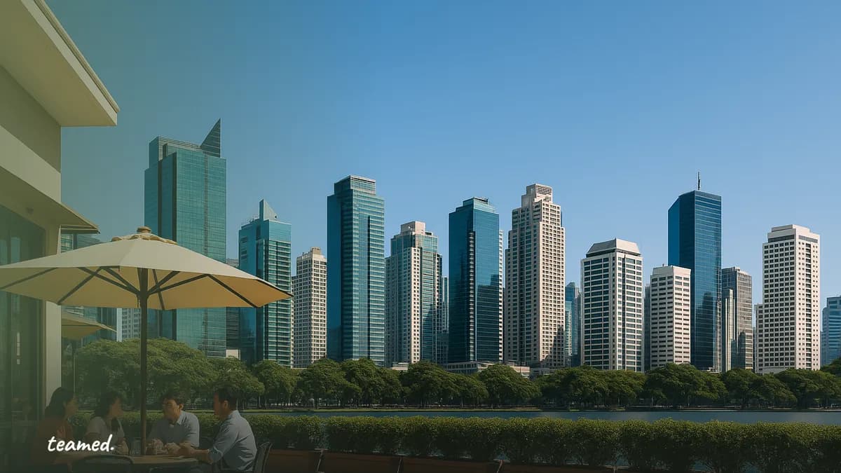 A dynamic meeting scene in a modern Manila office highlights global employment strategies relevant to mid-market companies.