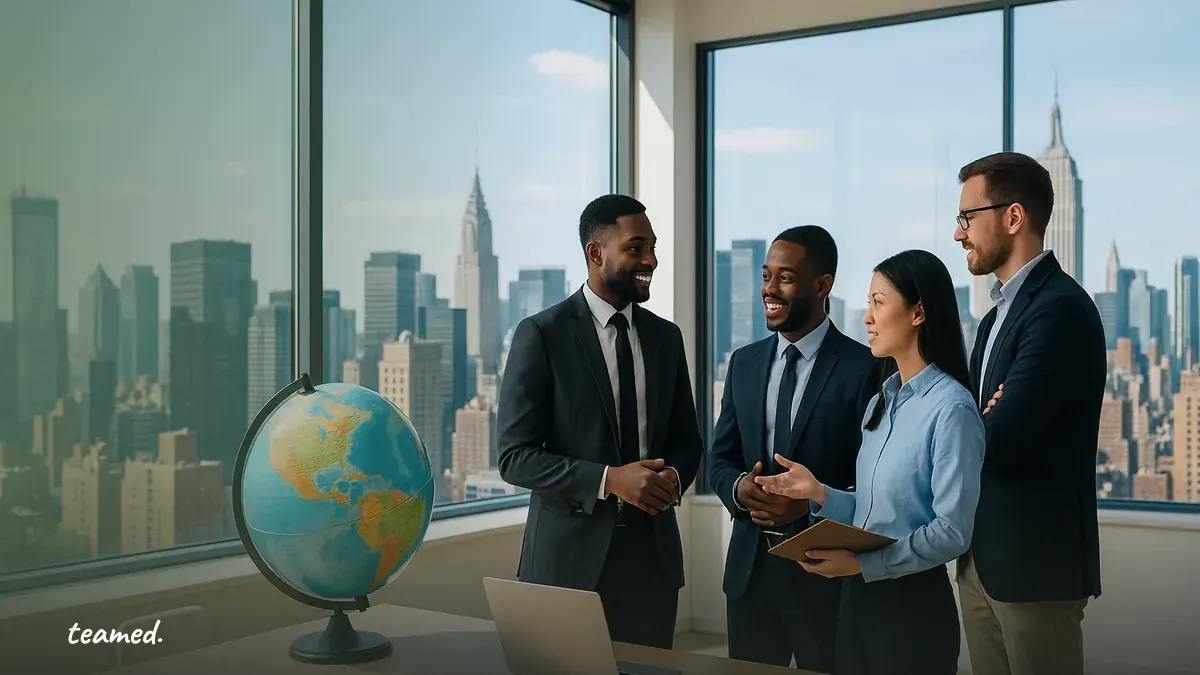 A vibrant office scene representing collaboration and global employment changes, reflecting the evolving landscape of employment laws.