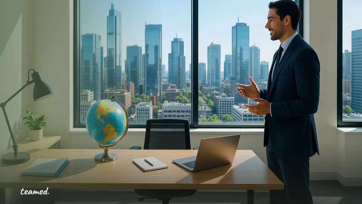 A modern office scene illustrating collaboration, highlighting the benefits of global employment solutions.
