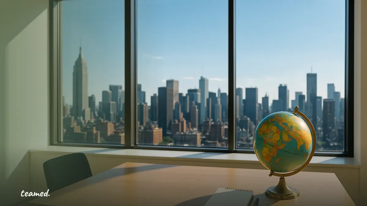 A modern office scene symbolizes global employment dynamics, relevant to understanding EOR costs.