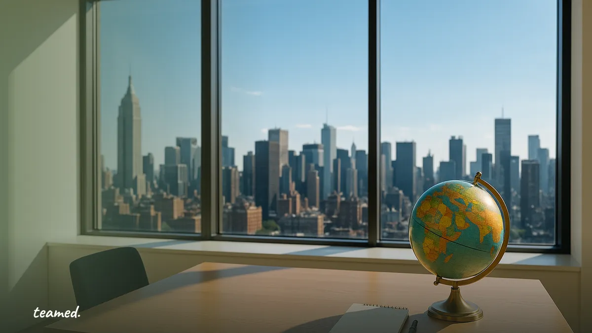 A modern office scene symbolizes global employment dynamics, relevant to understanding EOR costs.
