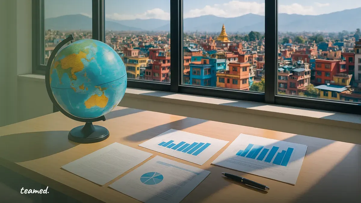 A modern office setting with a globe symbolizing global employment, relevant to tax obligations and PE risk.