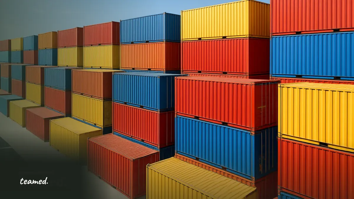 Stacked shipping containers at a port, evoking the hidden legal supply chain behind an EOR provider.