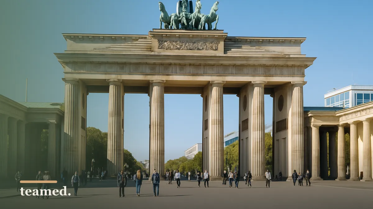 A sunny view of the Brandenburg Gate in Berlin, representing Germany's dynamic hiring landscape.