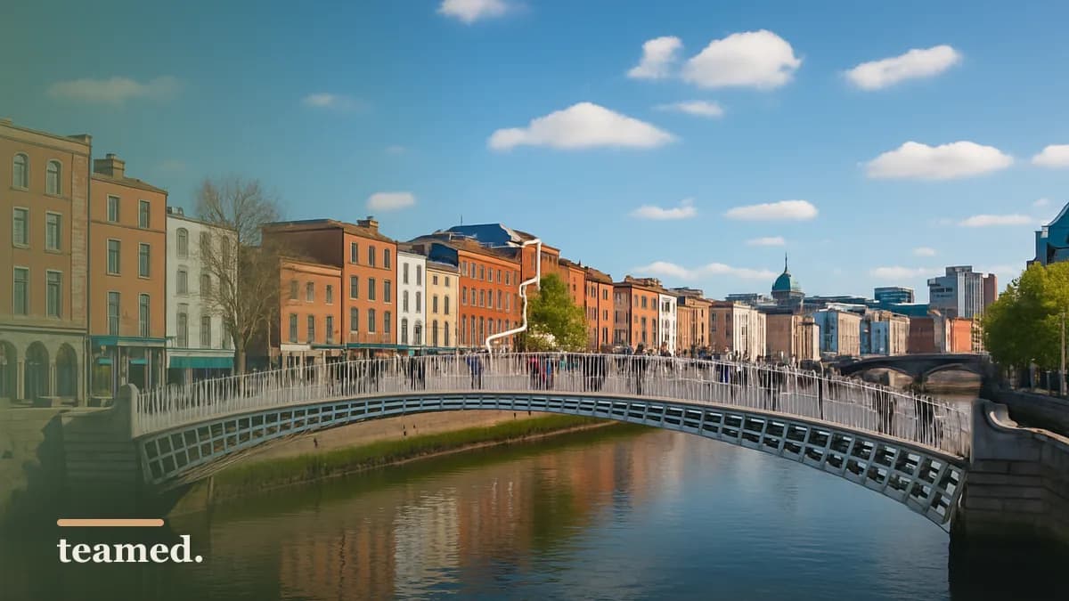 A scenic view of Dublin's Ha'penny Bridge over the Liffey River, representing the dynamic employment landscape in Ireland.