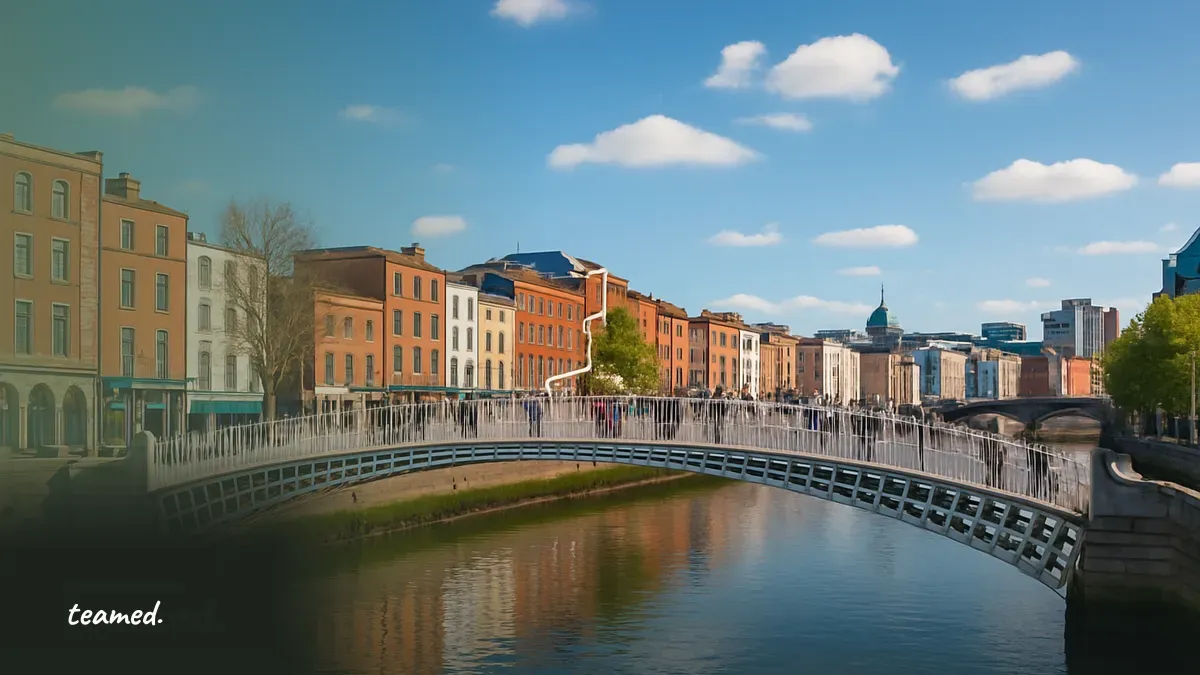 A scenic view of Dublin's Ha'penny Bridge over the Liffey River, representing the dynamic employment landscape in Ireland.