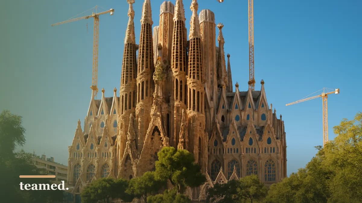 A vibrant image of the Sagrada Familia, symbolizing Spain's culture, relevant to Teamed's employment model.