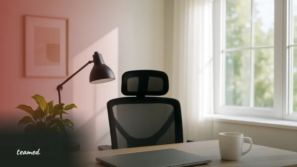 A bright home office scene emphasizing an organized workspace, relevant to remote work guidelines.