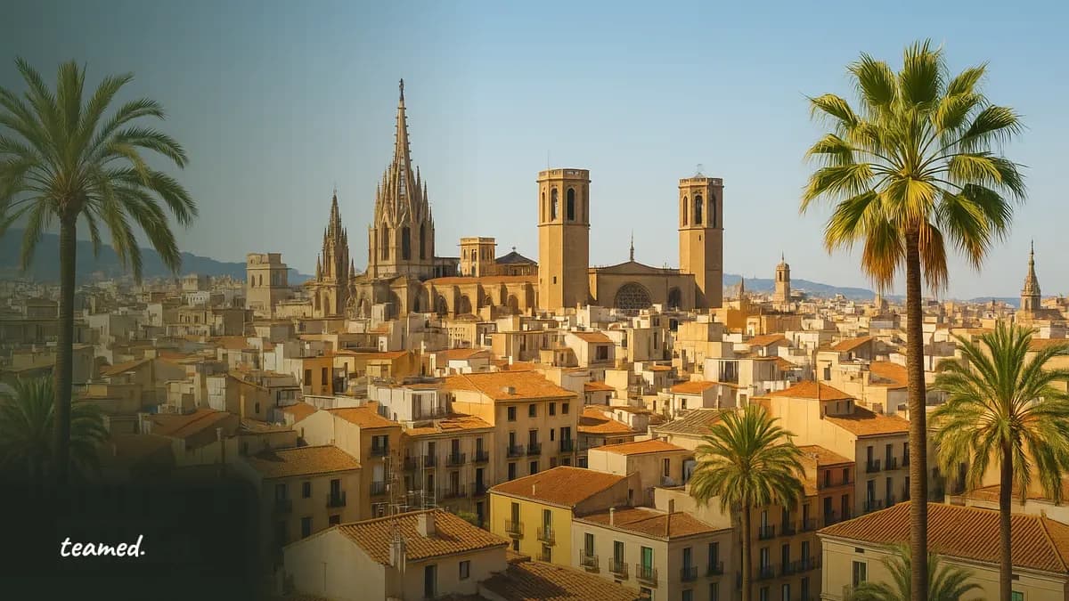 A sunny Barcelona cityscape, evoking Spanish work visa rules.