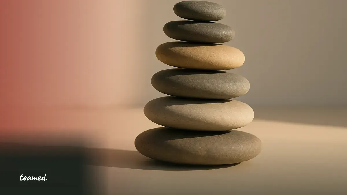 A carefully balanced stack of smooth stones, representing the layers of a real compliance stack.