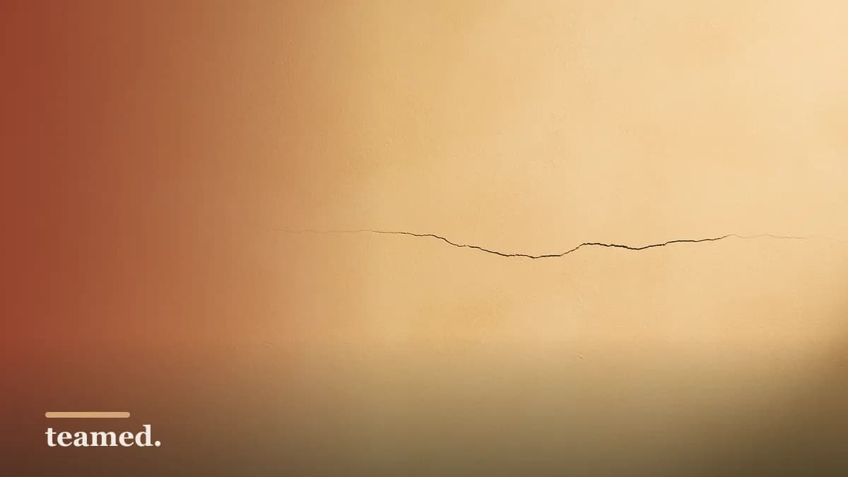 A hairline crack across a smooth plaster wall, a quiet image of where things go wrong.
