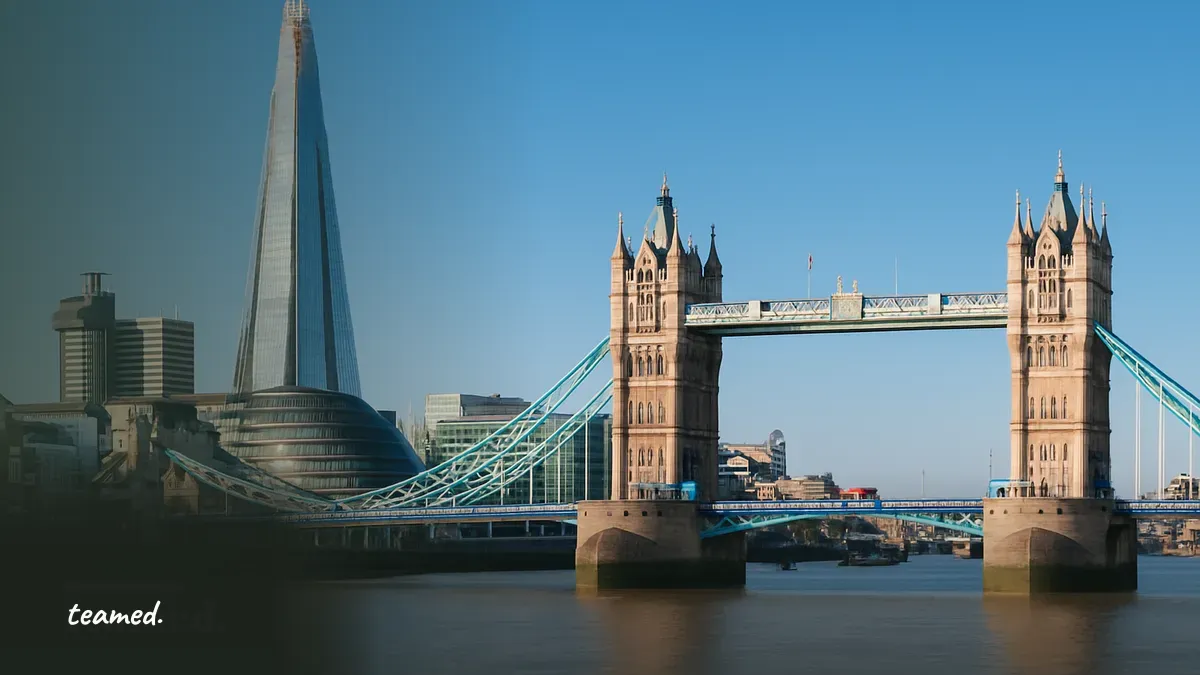 A vibrant London cityscape showcasing the Shard and Tower Bridge, representing UK companies navigating EU tenders post-Brexit.