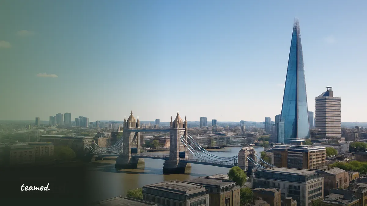 A vivid London cityscape showcasing iconic landmarks, relevant to global employment services.
