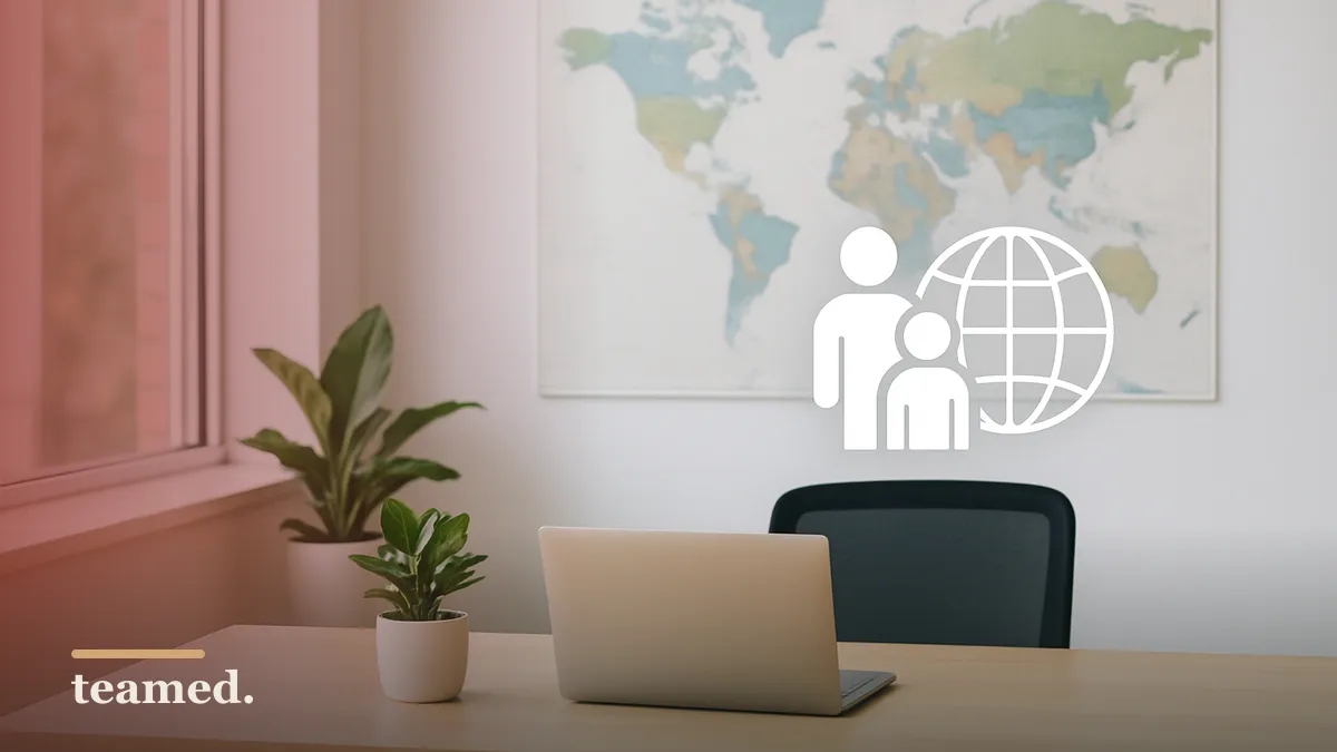 A modern office with natural light, representing the theme of maternity and paternity pay in a global employment context.
