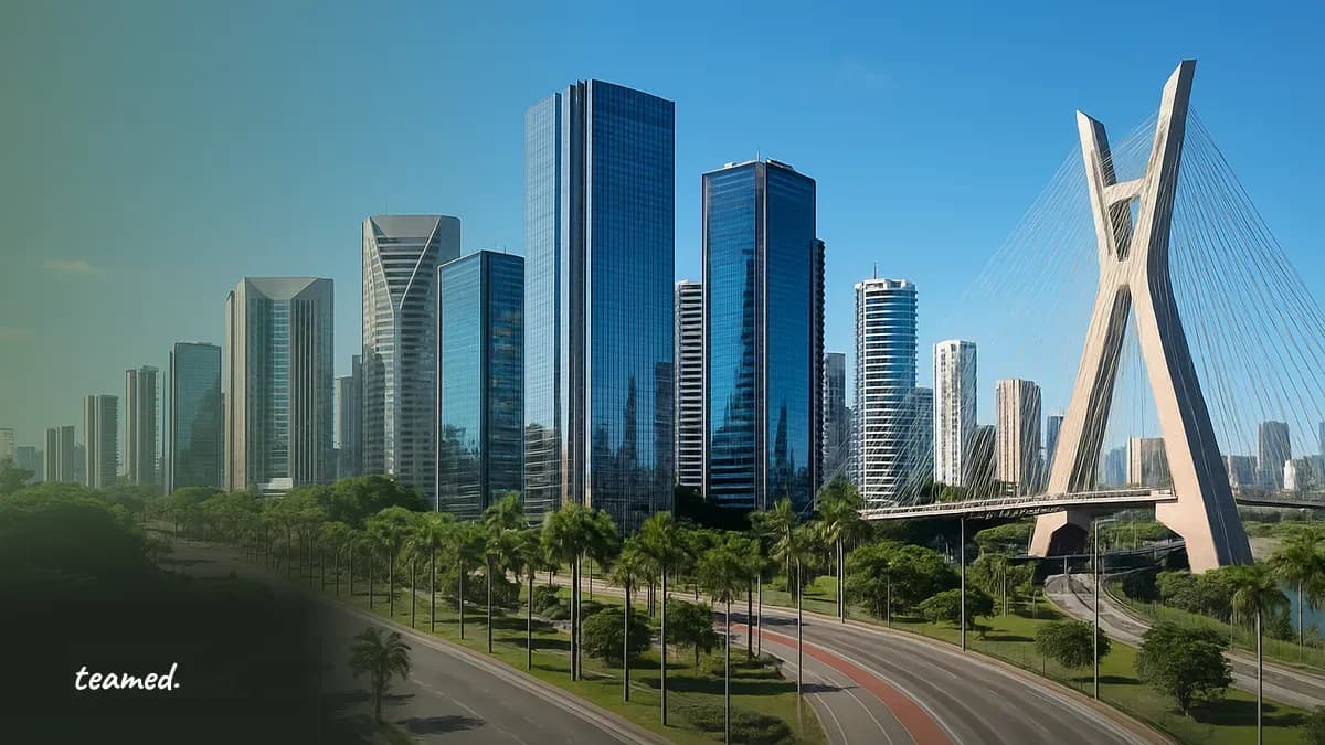 A bright view of São Paulo's skyline, symbolizing global employment opportunities in Brazil.