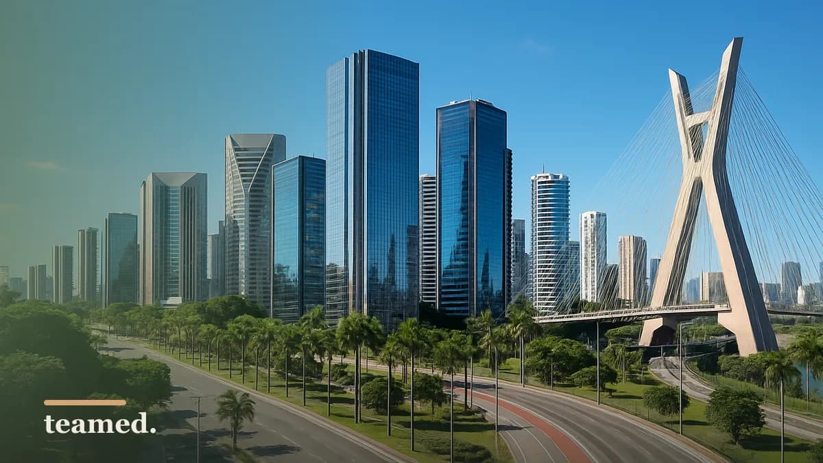 A bright view of São Paulo's skyline, symbolizing global employment opportunities in Brazil.