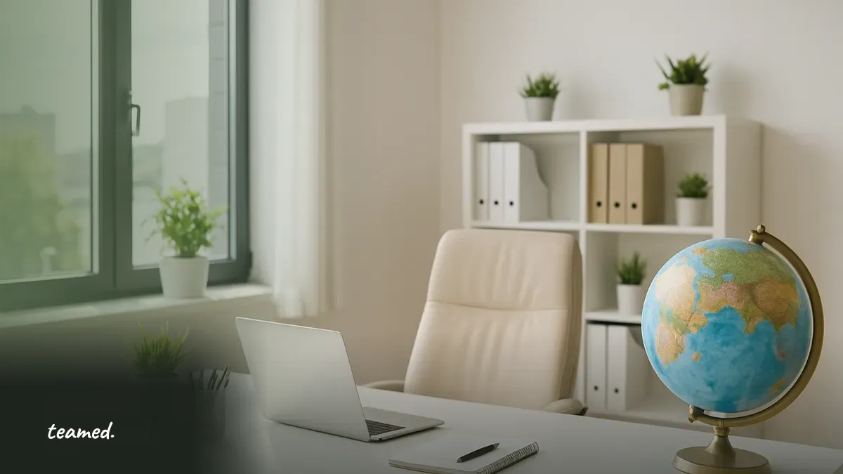 A clean office scene with a globe and a bright window, symbolizing global tax guidance.