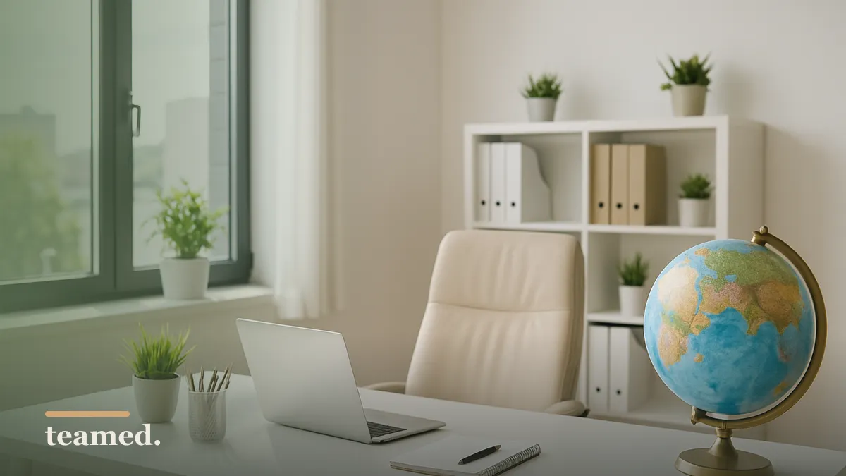 A clean office scene with a globe and a bright window, symbolizing global tax guidance.