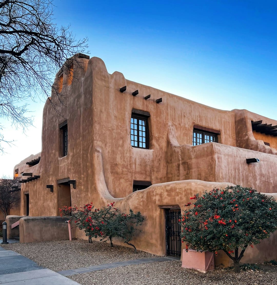 Adobe architecture along a street in Old Town Albuquerque, New Mexico