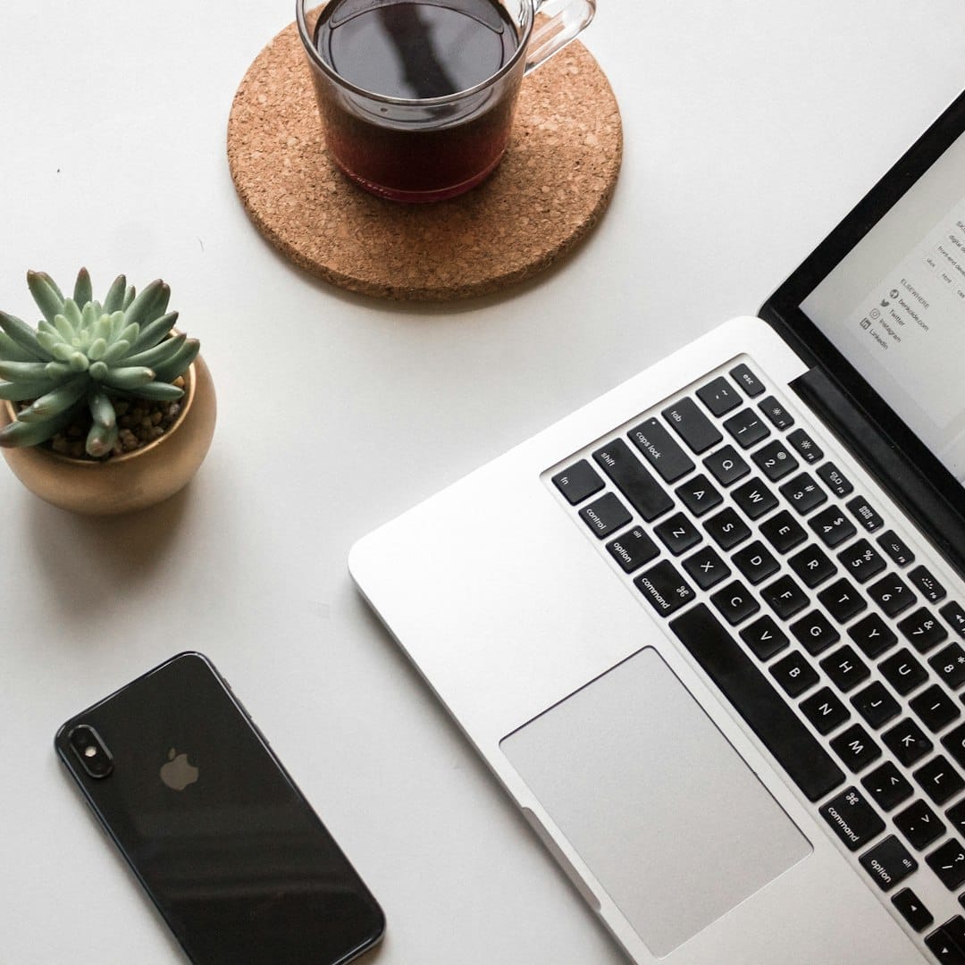 Laptop and coffee on a desk, Raleigh, North Carolina