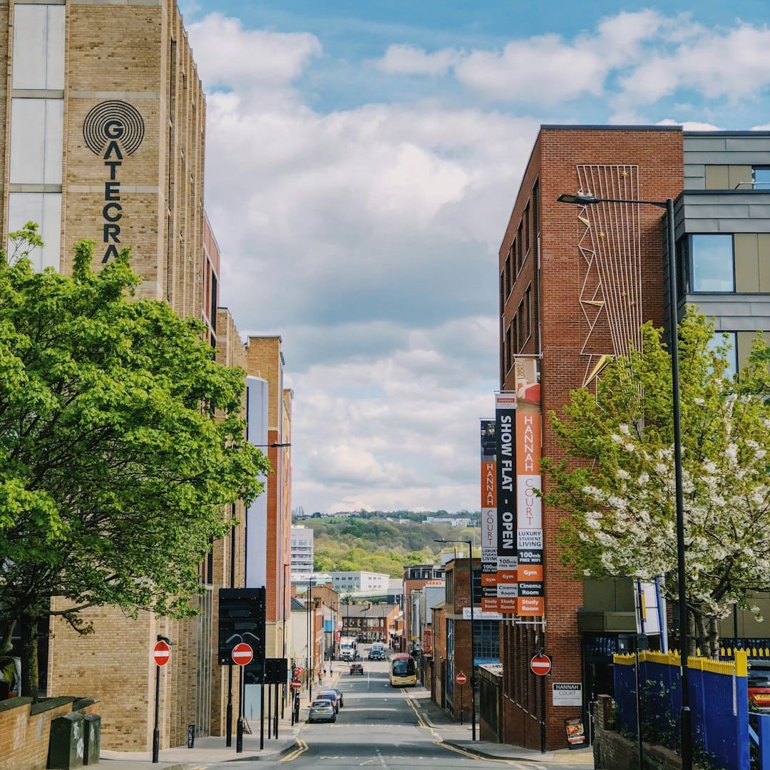City street, midday, downtown United States