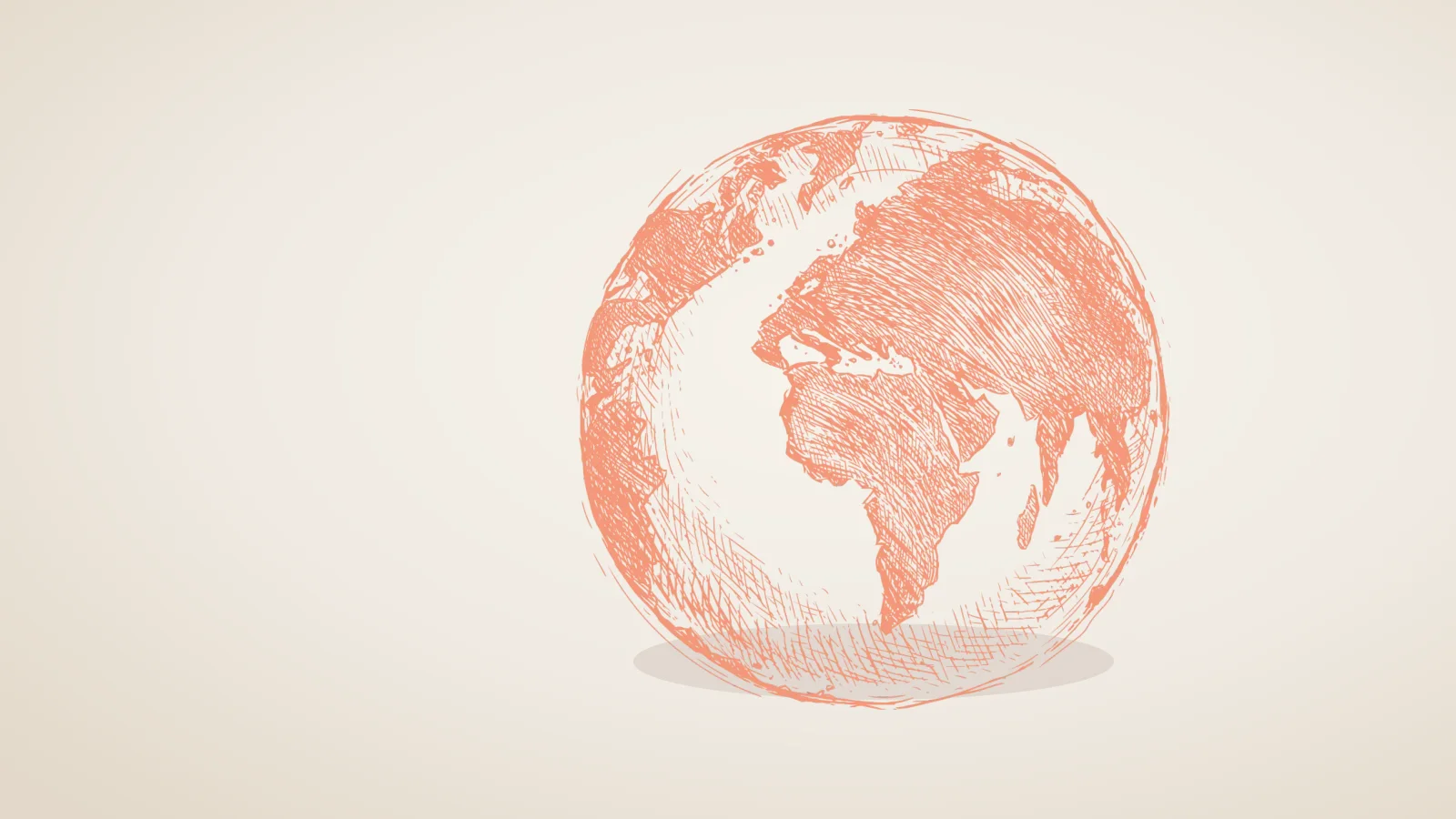 A hand-drawn globe in warm sienna ink on parchment, marking contractor engagement across borders.