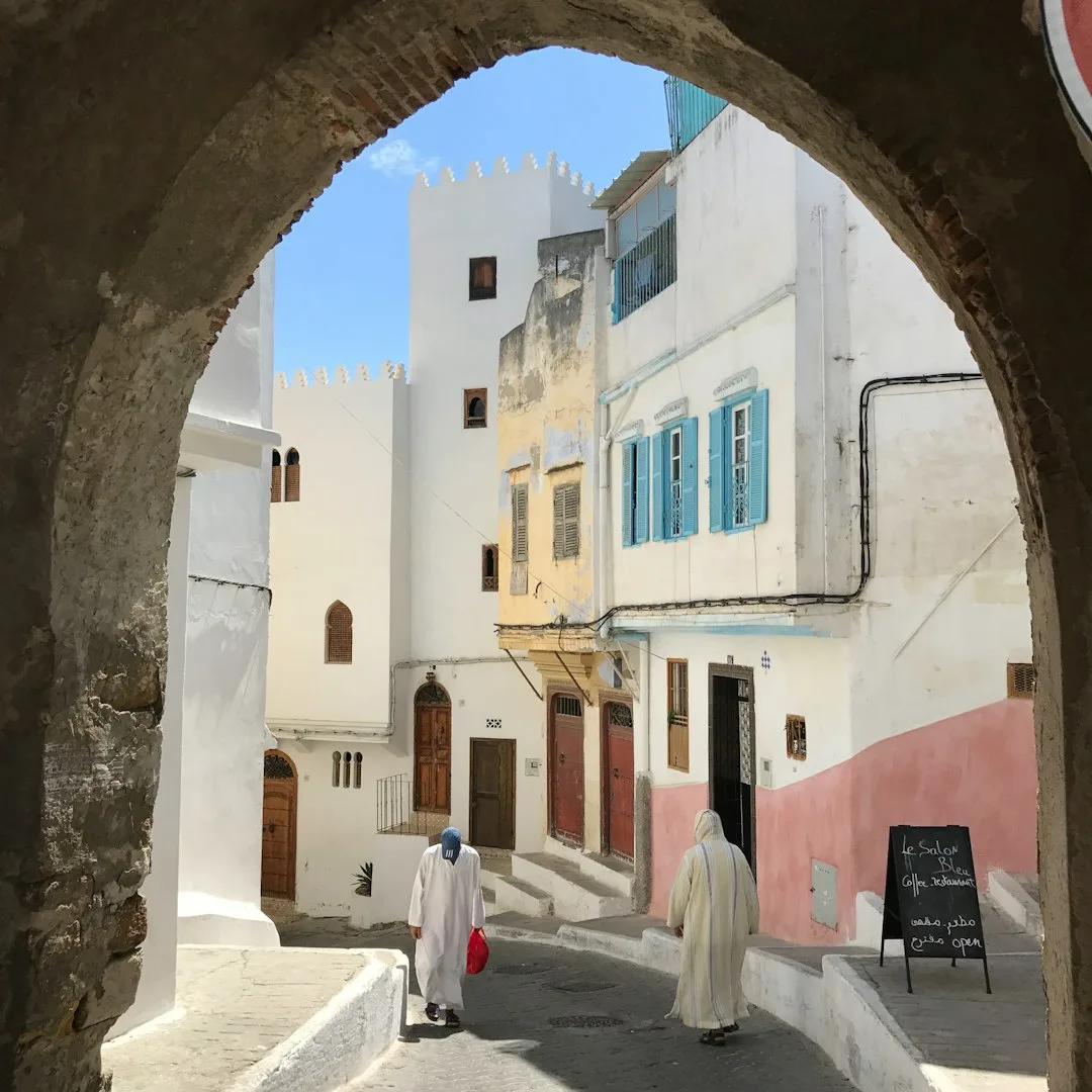 A view across the Bou Regreg river toward the Hassan Tower in Rabat, Morocco.