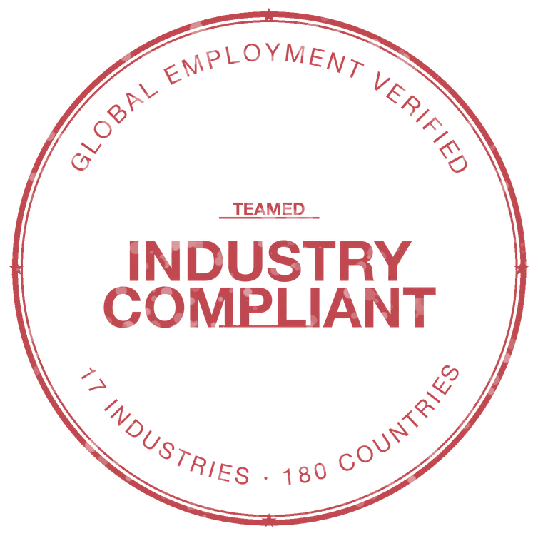 Teamed · Industry Compliant · Global Employment Verified · 17 Industries, 187+ Countries