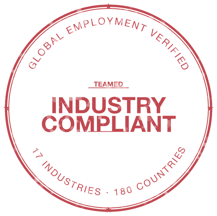 Teamed · Industry Compliant · Global Employment Verified · 17 Industries, 180+ Countries